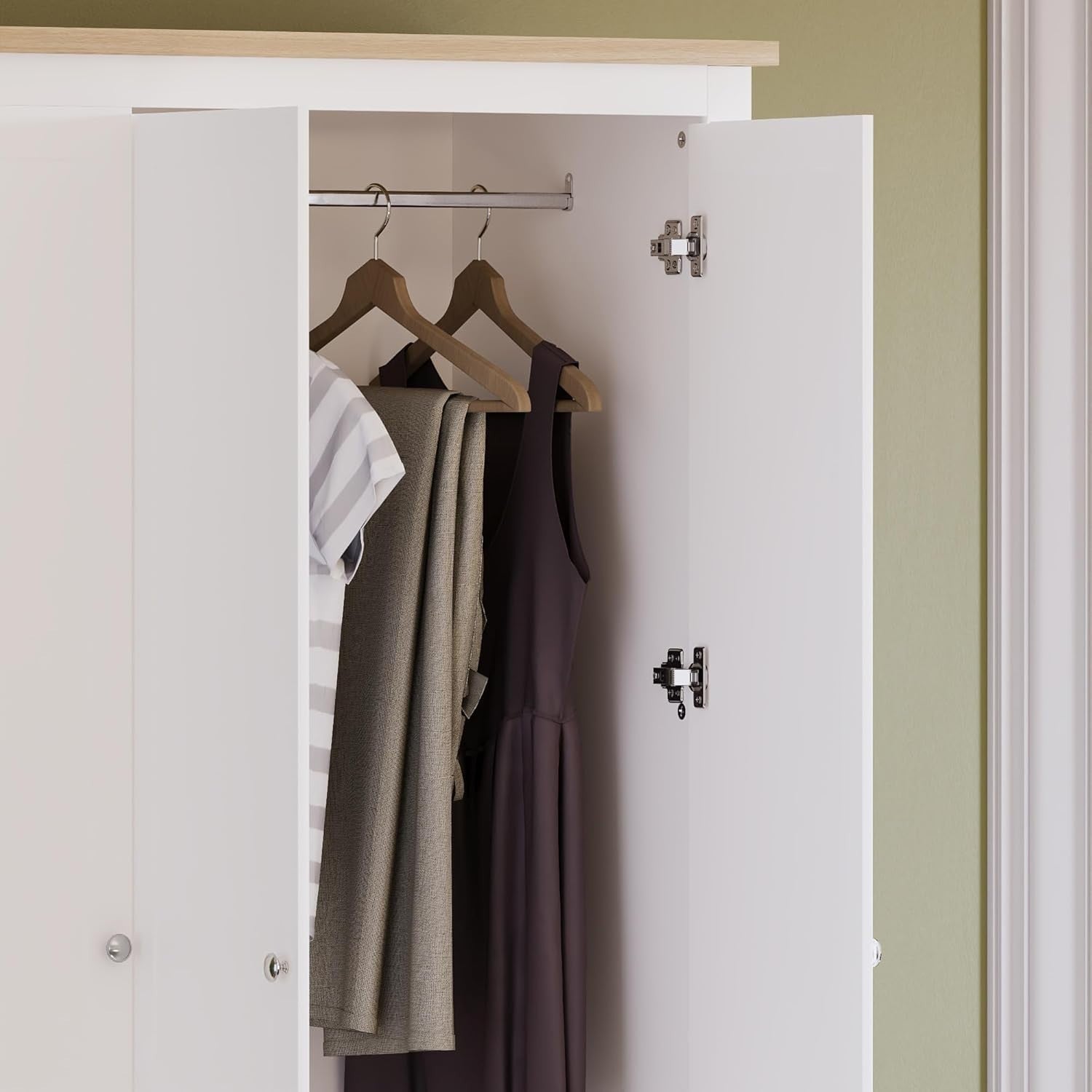 3 Door Wardrobe with Drawers & Clothes Rail - White Storage Cabinet 180cm