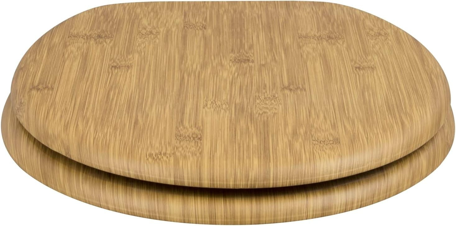 Wooden Toilet Seat Soft Close Bamboo Look MDF Heavy Duty Standard WC 43.8x37.8cm