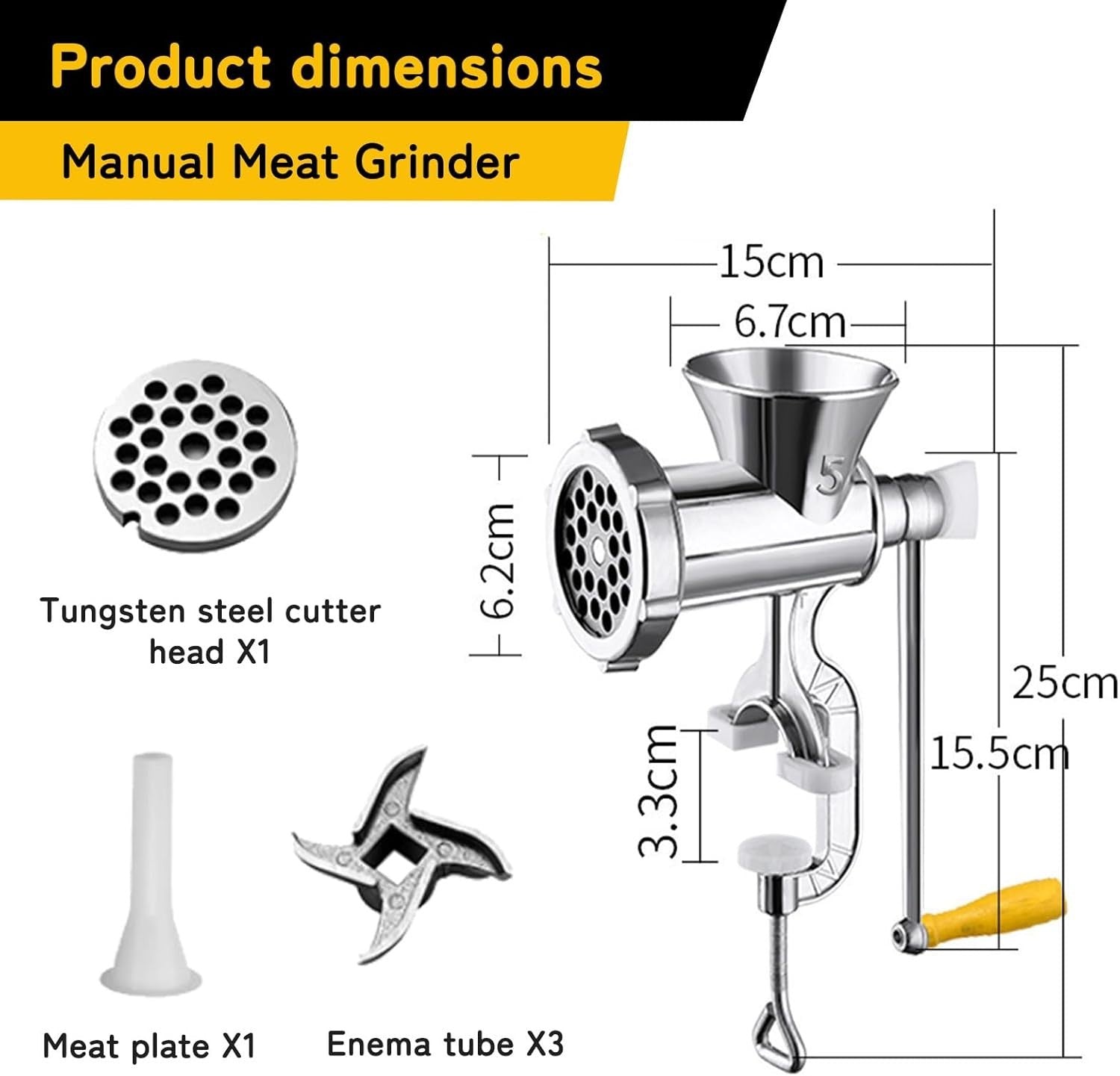 Manual Meat Grinder Sausage Stuffer Stainless Steel Mincer Clamp