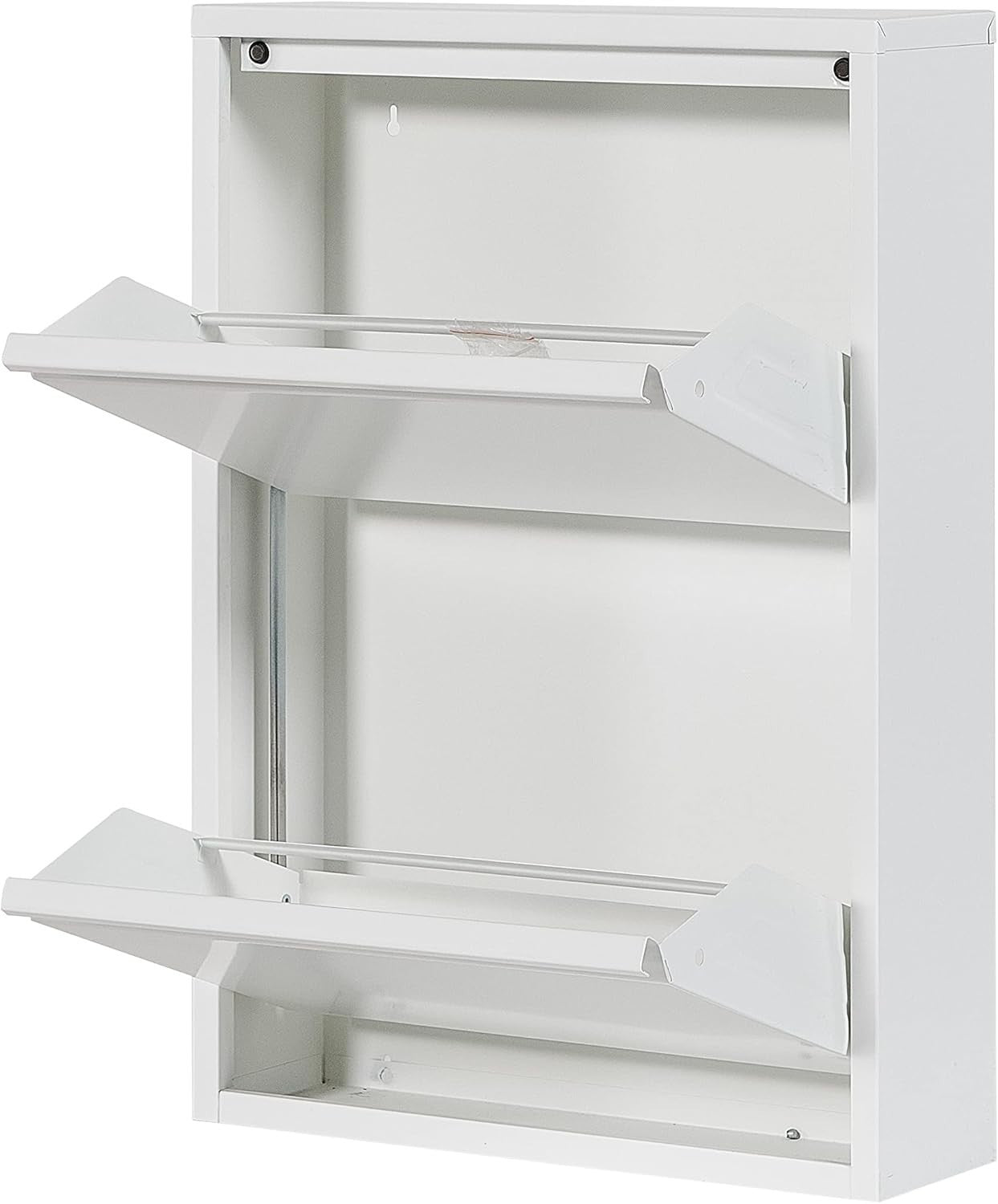 Slim Wall Mounted 2 Drawer Shoe Cabinet Metal Organizer Space Saver White