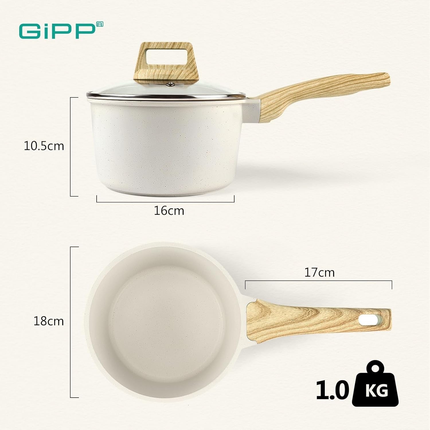 18cm White 2.5L Non Stick Saucepan with Lid Granite Cooking Pot Stay Cool Handle