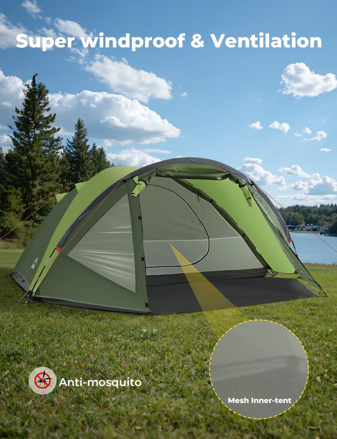 4 Man Family Camping Tent PU3000mm Waterproof w Porch