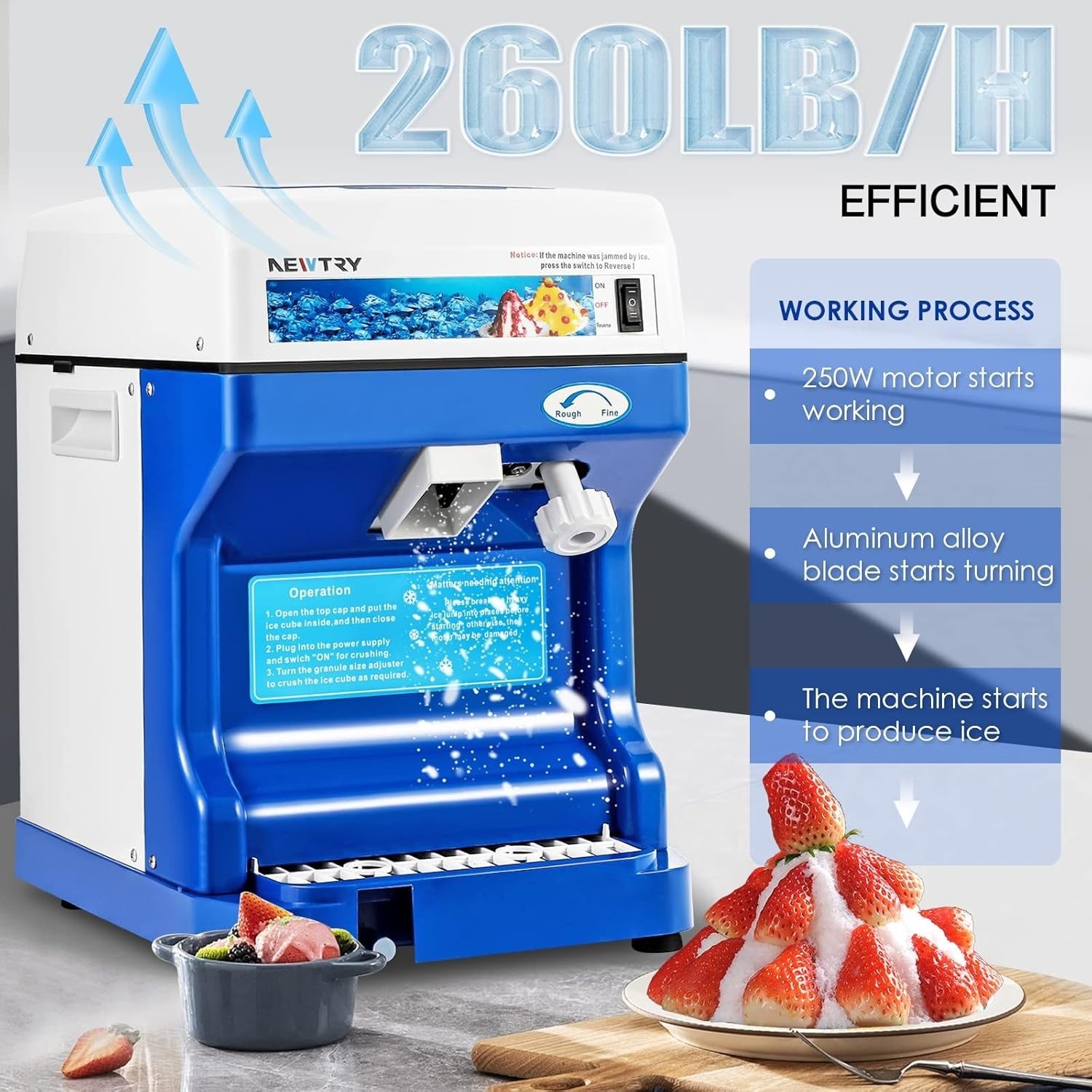 Commercial Ice Shaver Snow Cone Machine Electric 250W High Output 260lb/hr