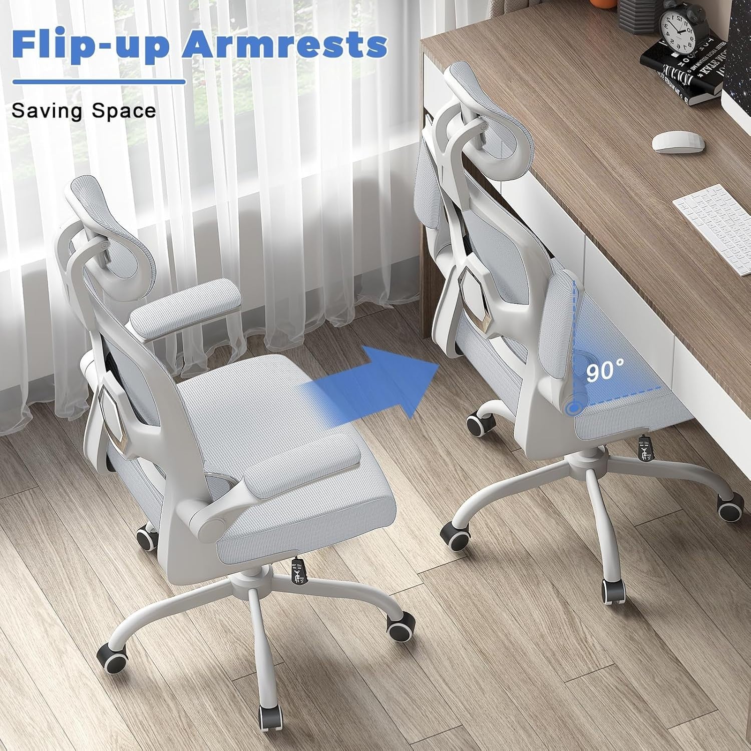 Ergonomic Mesh Office Chair Tall Adjustable Headrest Back Support Flip-up Arms