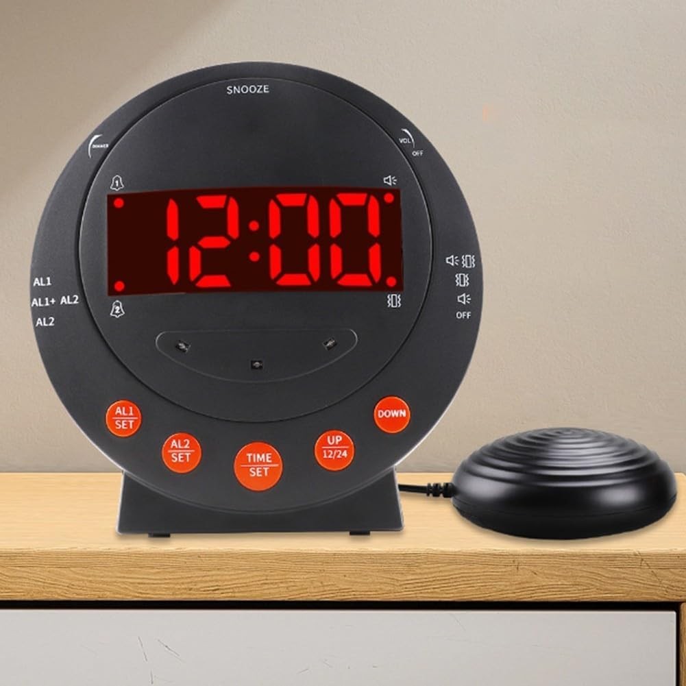 Vibration Alarm Clock Heavy Sleepers Loud LED Bed Shaker Hearing Impaired