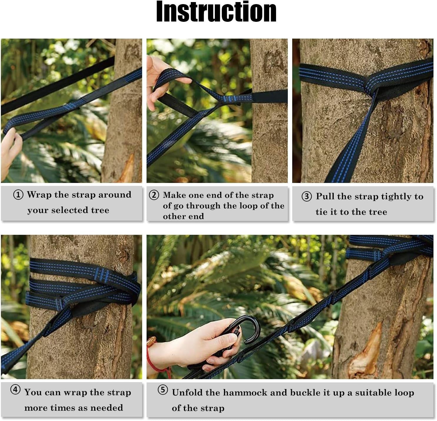 Extra Large Portable 2-Person Nylon Camping Hammock with Tree Straps & Carabiner