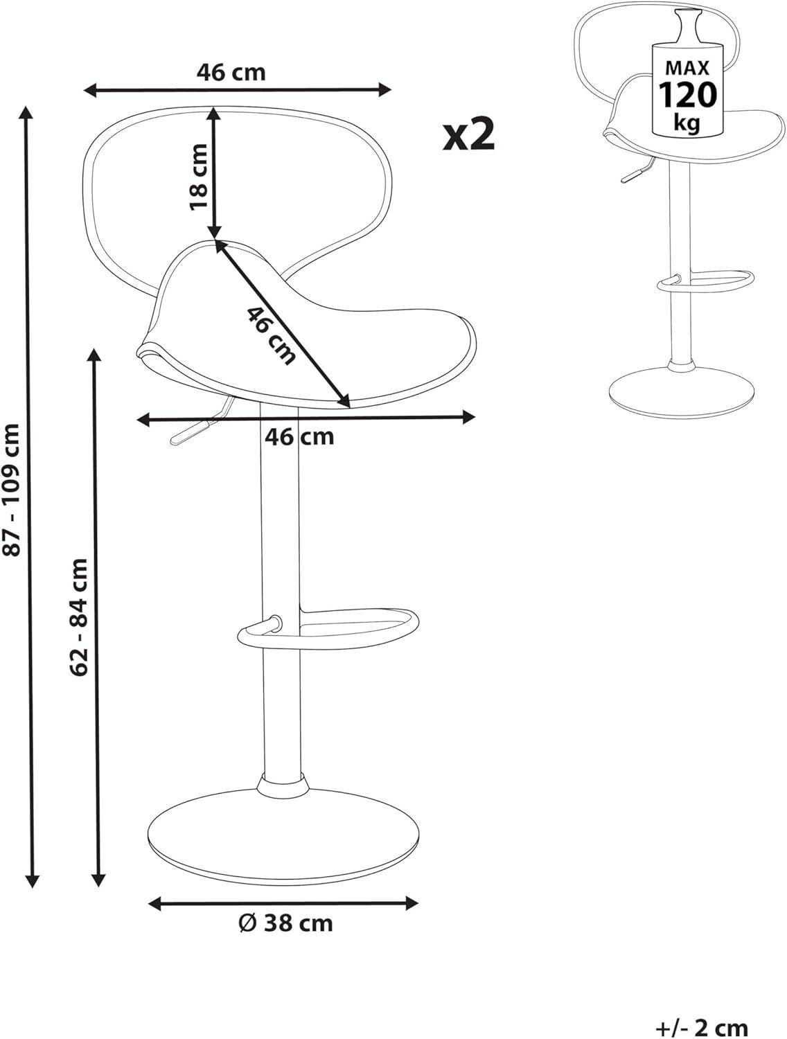 Modern White Bar Stools Set of 2 | Faux Leather Seat, Adjustable Swivel