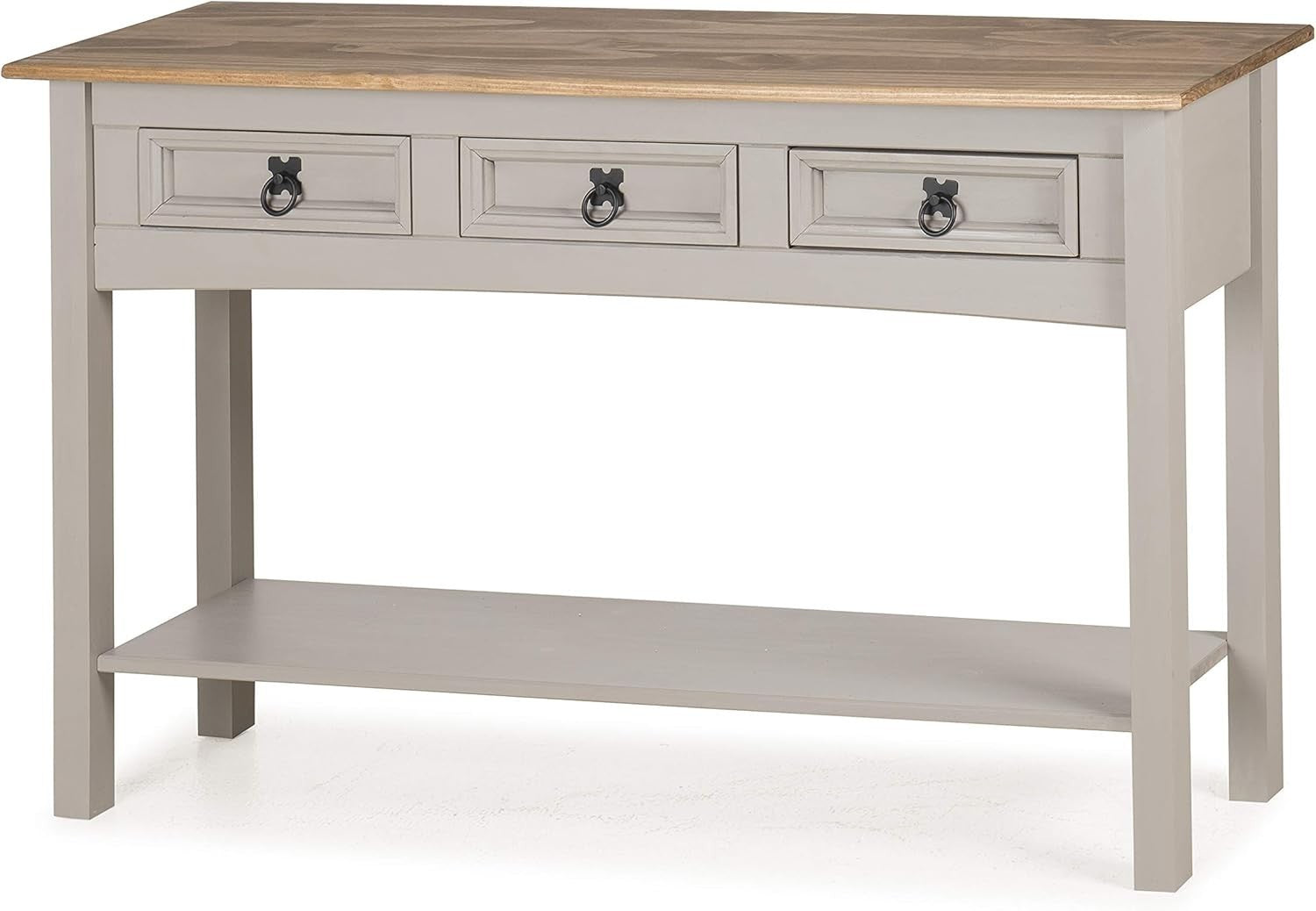 Grey Wax 3 Drawer Console Table | Solid Pine, Rustic Entryway Storage