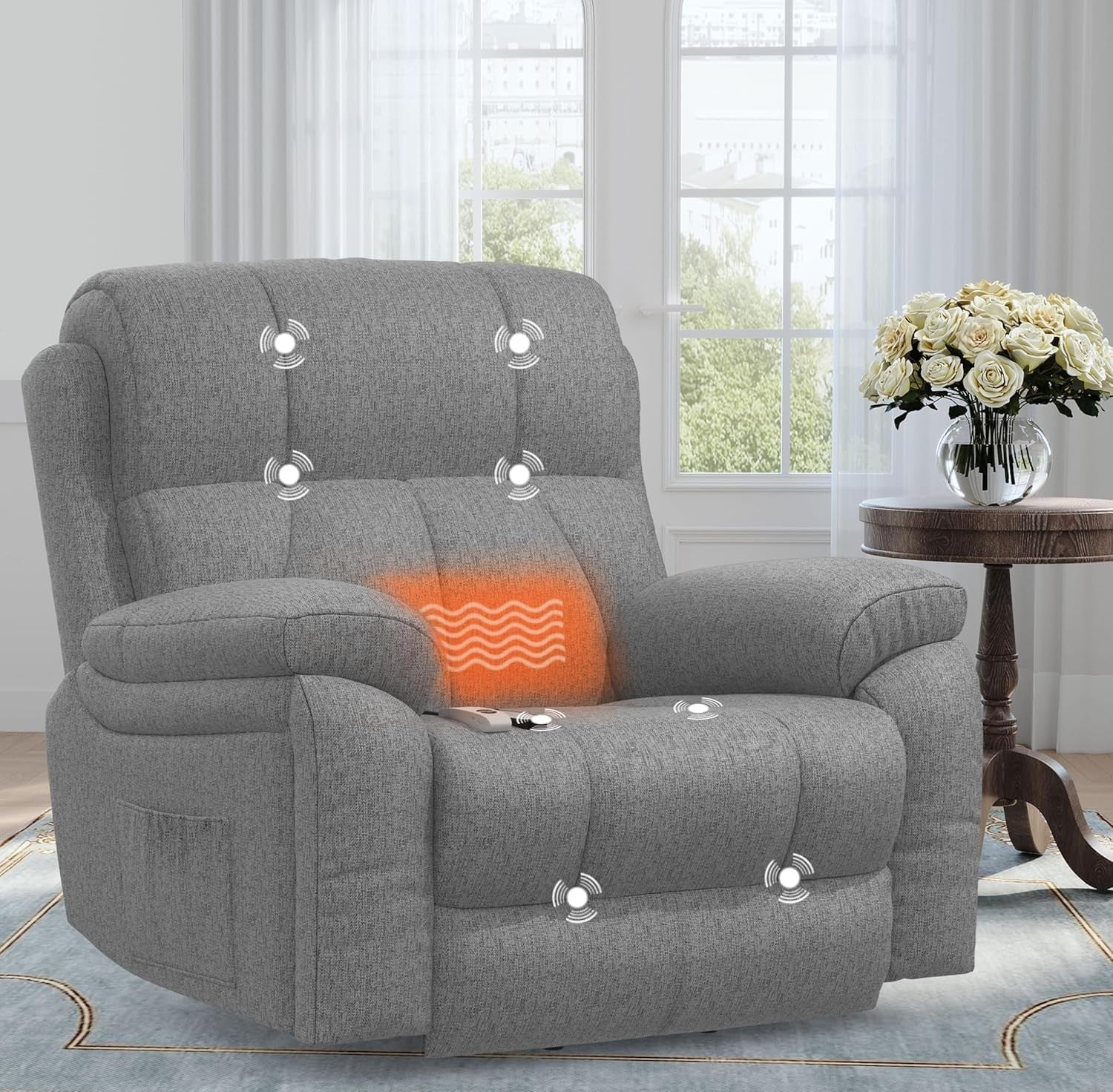 Power Lift Recliner Chair Oversized Massage Heat USB Type-C Footrest Dark Grey