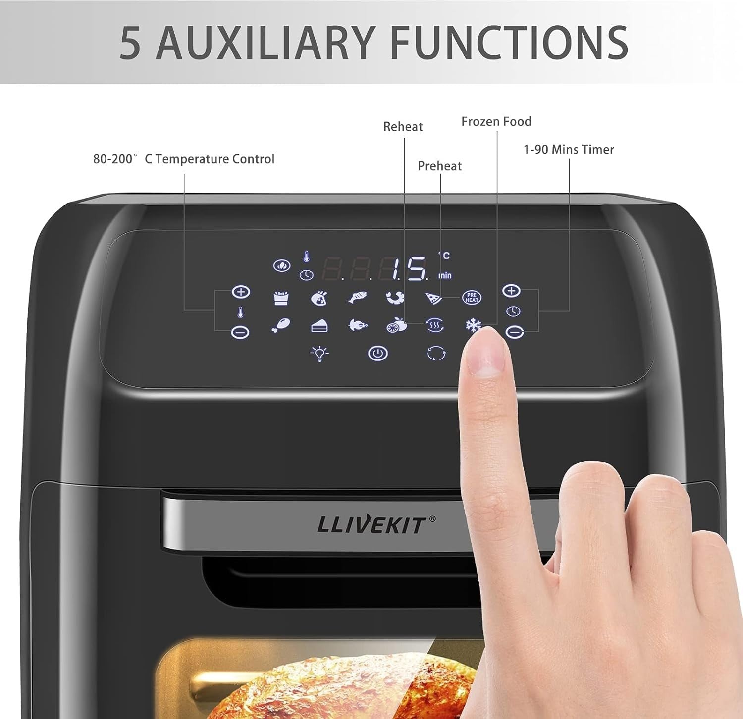 12L Digital Air Fryer Oven with Rotisserie, Dehydrator, 90-min Timer
