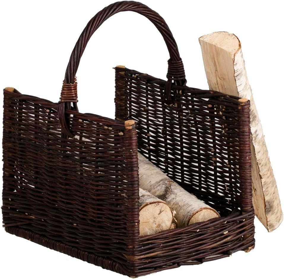 Rustic Wicker Log Basket with Handle – Indoor Firewood Storage 50x35x33cm