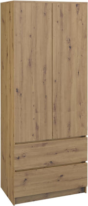Large Rustic Double Wardrobe with Drawers & Hanging Rail - Bedroom Storage