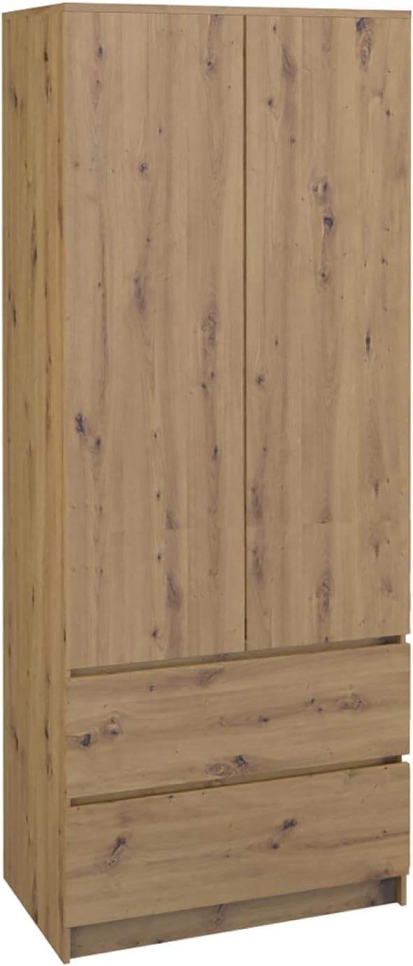 Large Rustic Double Wardrobe with Drawers & Hanging Rail - Bedroom Storage