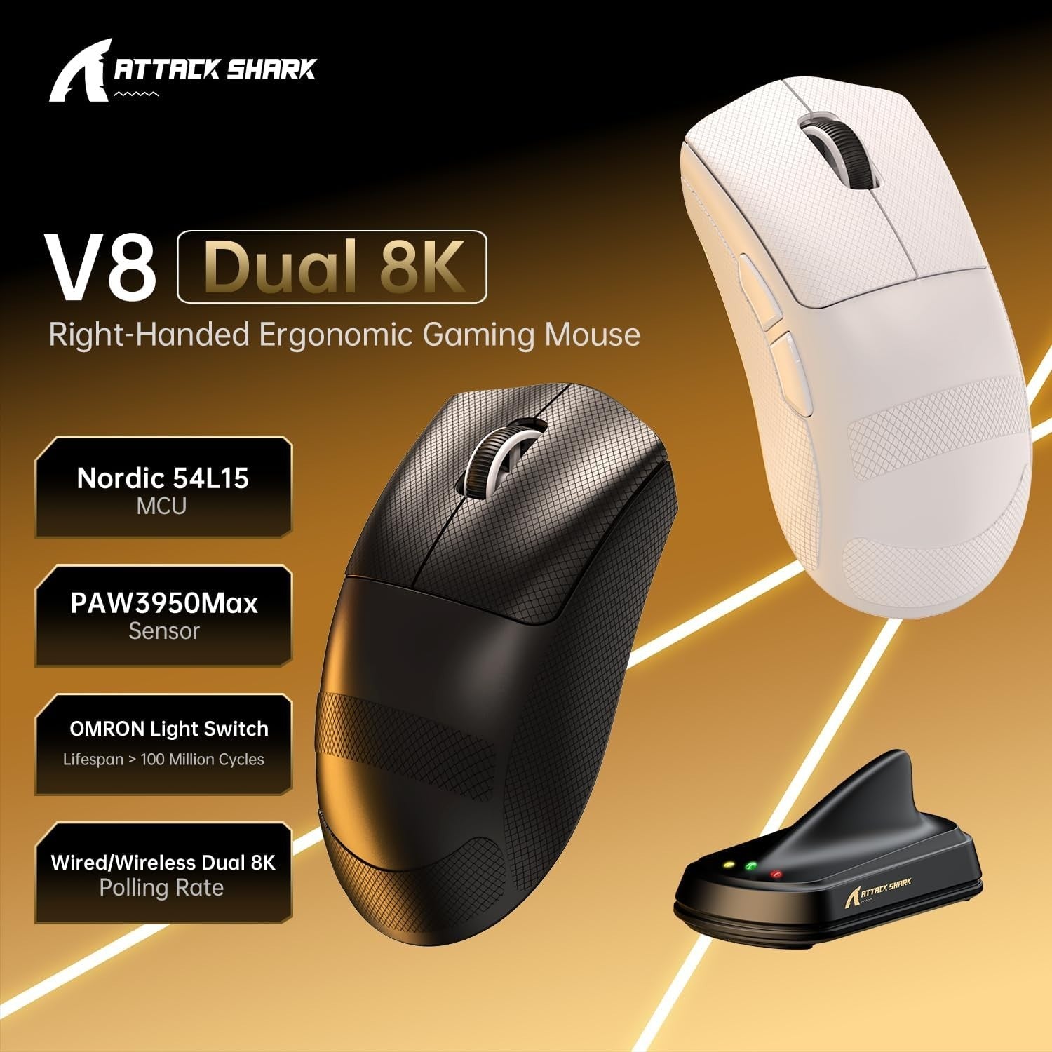 8K Wireless Gaming Mouse 59g Ultra-Light Tri-Mode Grip Edition