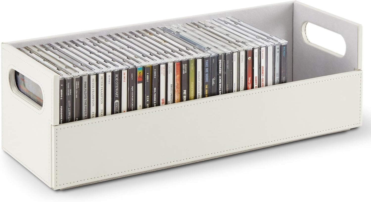 CD Storage Box Faux Leather Organizer Holds 40 CDs Stackable White