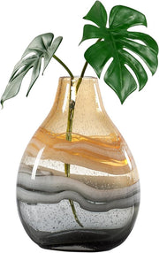 Amber Swirl Glass Vase Short Hand Blown Bulb Table Decor Modern Accent