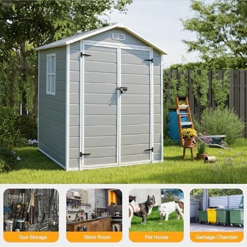 Plastic Garden Storage Shed 6x4ft Waterproof Outdoor Tool Shed with Floor & Lock