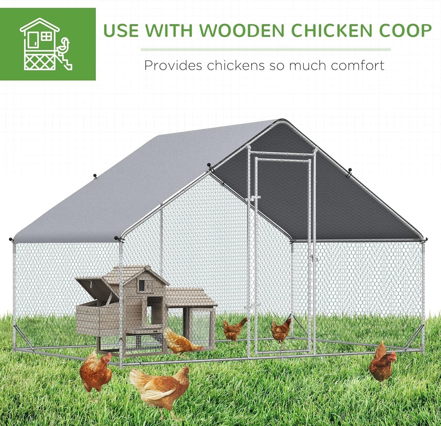 Walk In Galvanised Chicken Run Outdoor Pet Playpen with Cover 4–6 Hens
