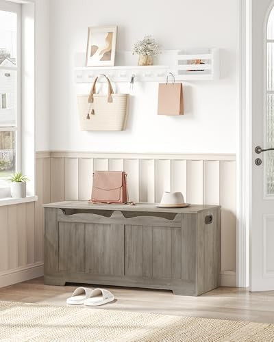 Lift-Top Wooden Storage Bench with Shoe Organizer & Removable Lid