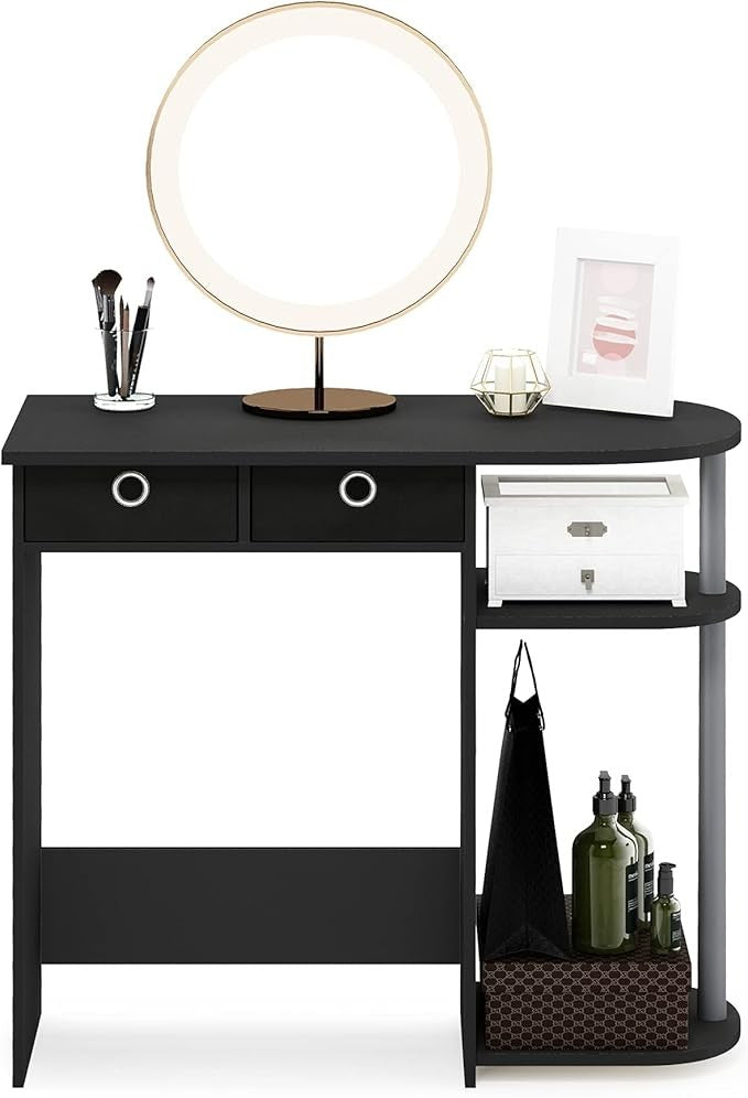 Compact Laptop Desk Study Writing Table Storage Shelves Black Grey
