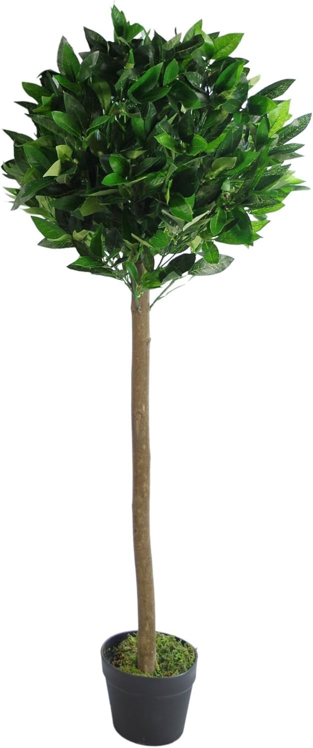 120cm Artificial Bay Laurel Topiary Ball Tree in Weighted Pot Green Decor Home