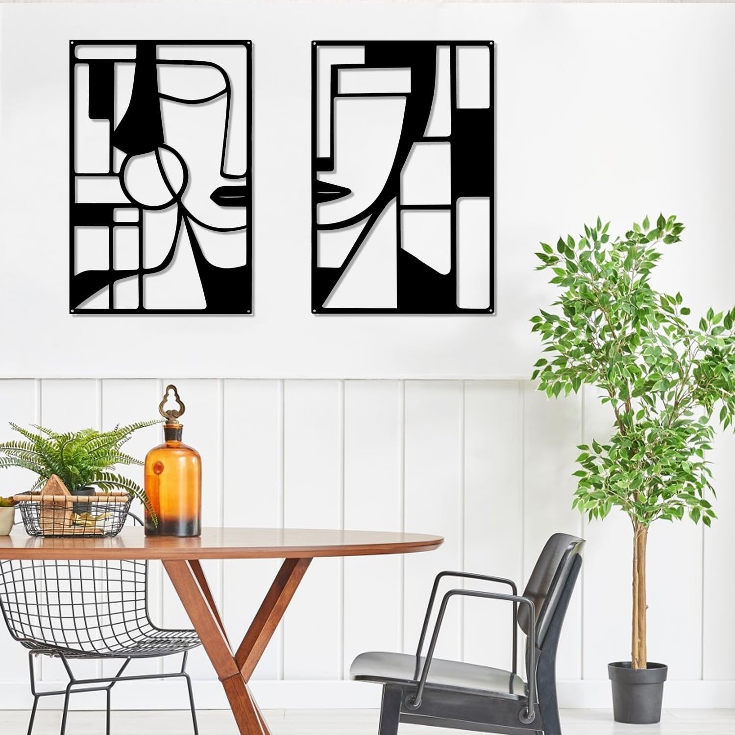 Black Metal Face Wall Art Set 2 Piece Modern Geometric Minimalist Decor