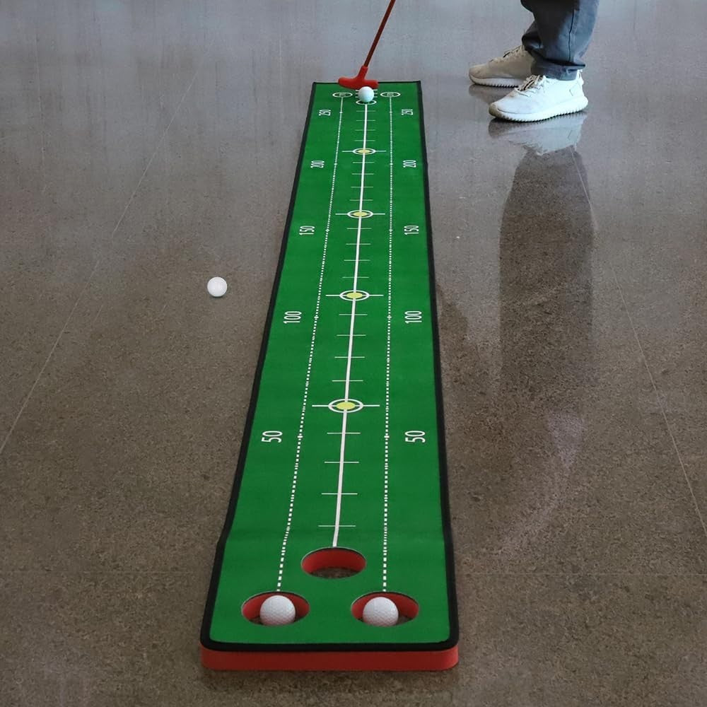 Golf Putting Game 74in Indoor Practice Mat Set With Putter Balls Cups