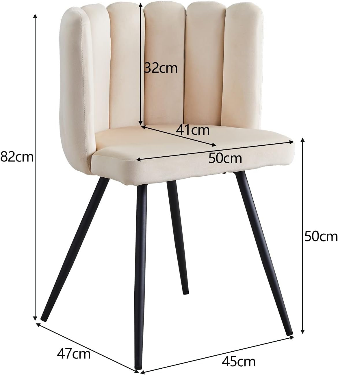 Cream Velvet Dining Chair Petal Back Modern Armchair Metal Legs