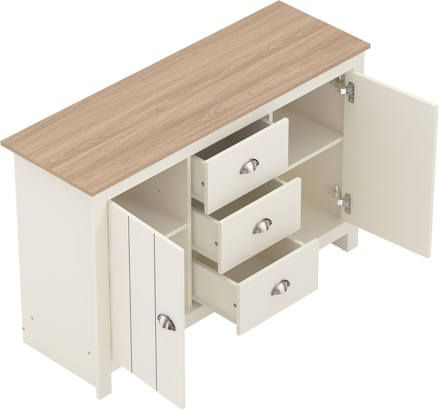 Modern Storage Sideboard Cabinet 2 Doors 3 Drawers Ivory Oak Finish