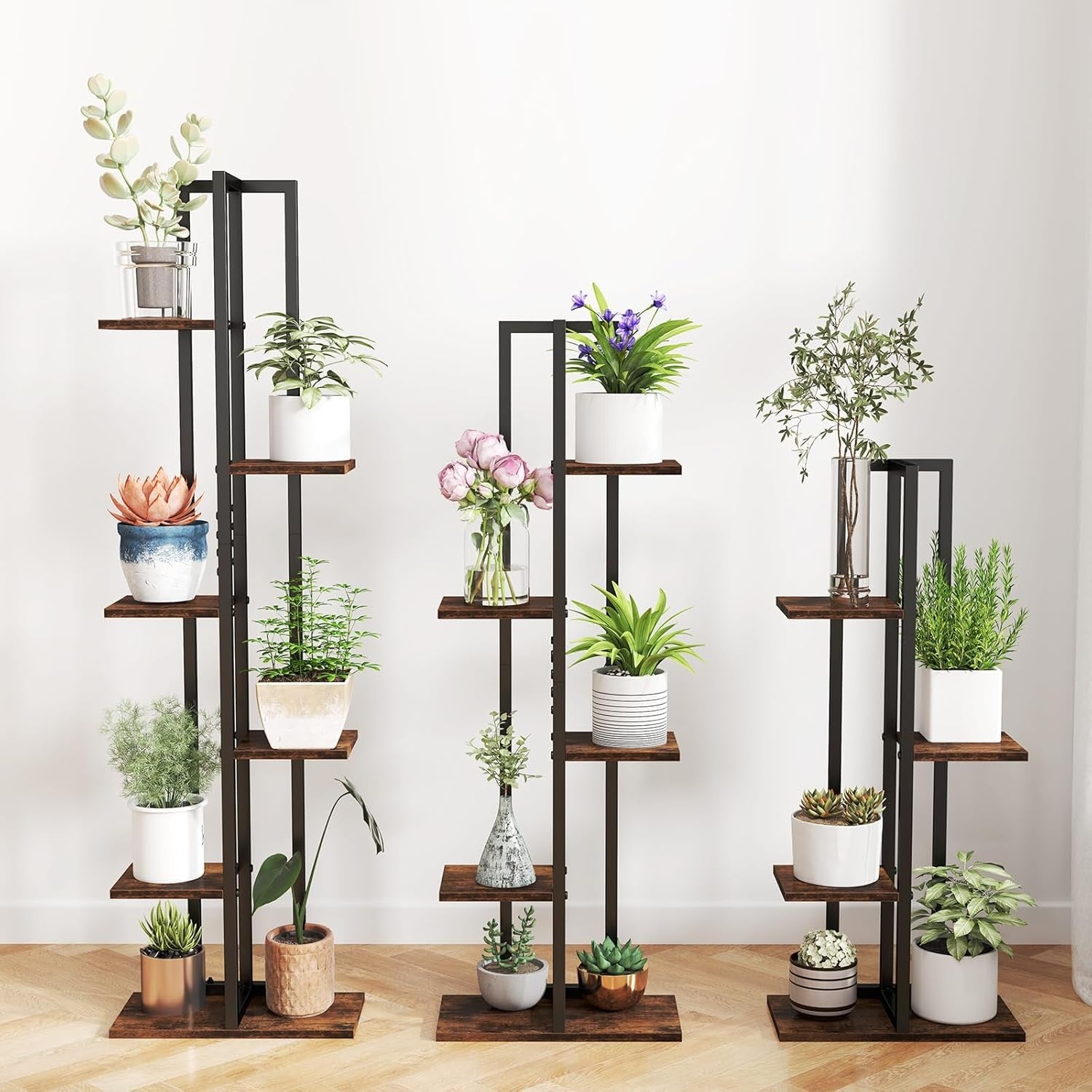 Set of 3 Tall Metal Plant Stands 4+5+6 Tier Indoor Flower Shelf for Home Garden