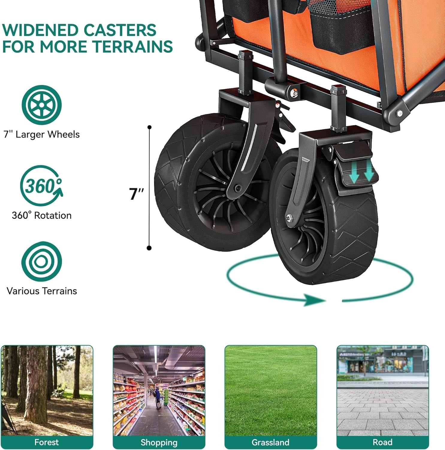 Orange Folding Beach Wagon Cart w/ Table Oversized Wheels Adjustable Handle