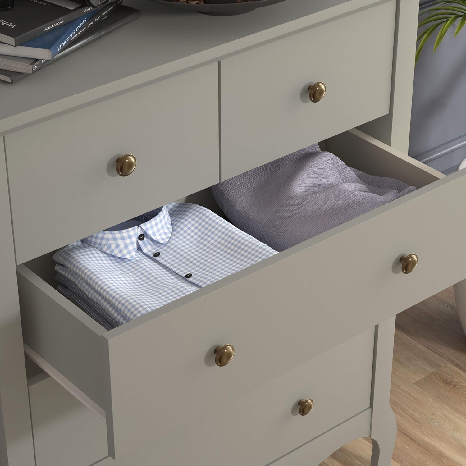 Grey 5 Drawer Chest Storage Cabinet for Bedroom Hallway Entryway