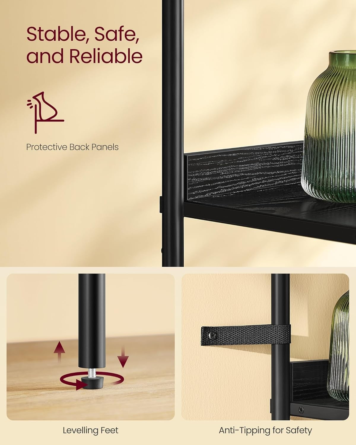 6-Tier Tall Bookcase with Cabinet – Modern Black Shelving Unit for Home & Office