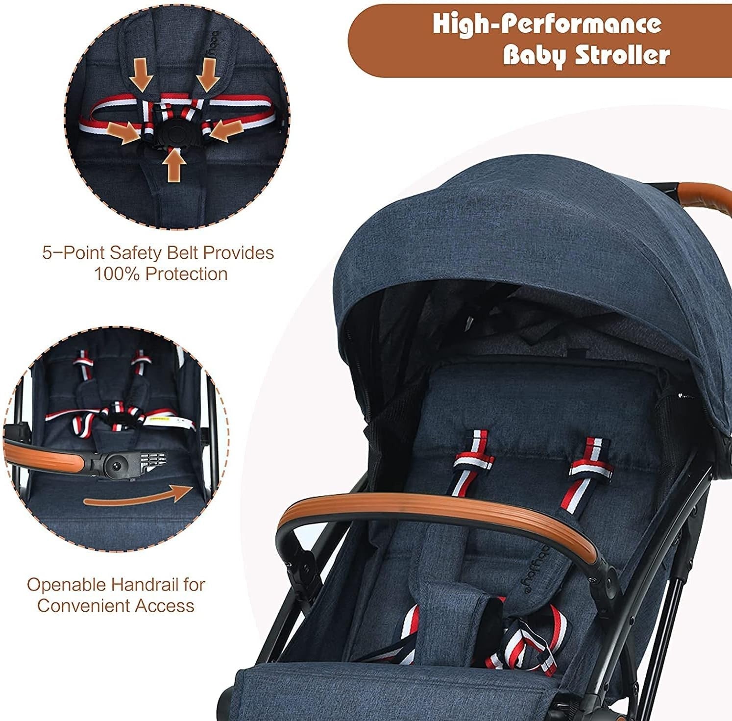 Blue Lightweight Baby Stroller One Hand Fold Compact Travel Buggy