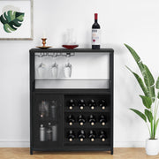 Black Industrial Wine Bar Cabinet with 12 Bottle Rack & Glass Holder, 69x35x92cm