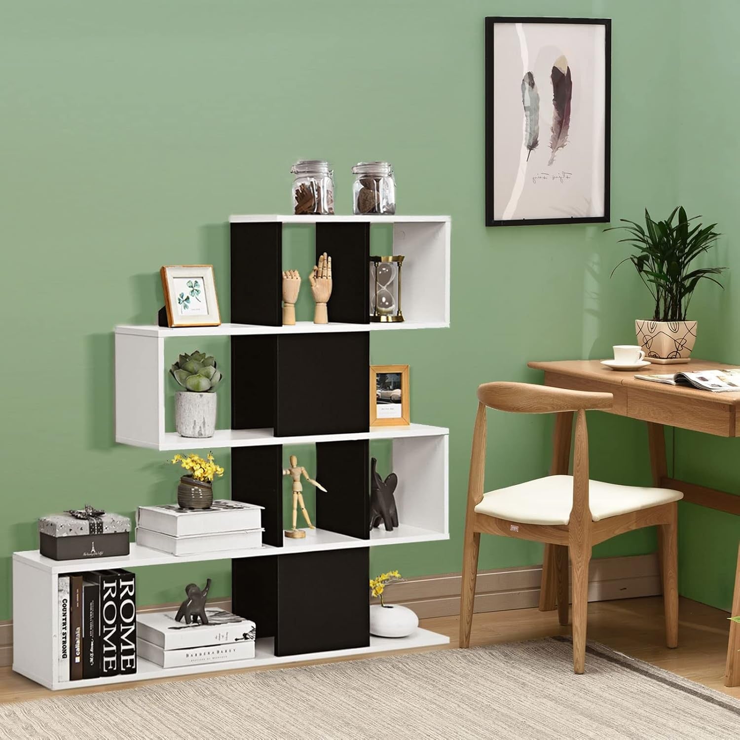 Cube Storage Bookcase, 4-Tier Wooden Display Ladder Shelf with Non-slip Foot Pad