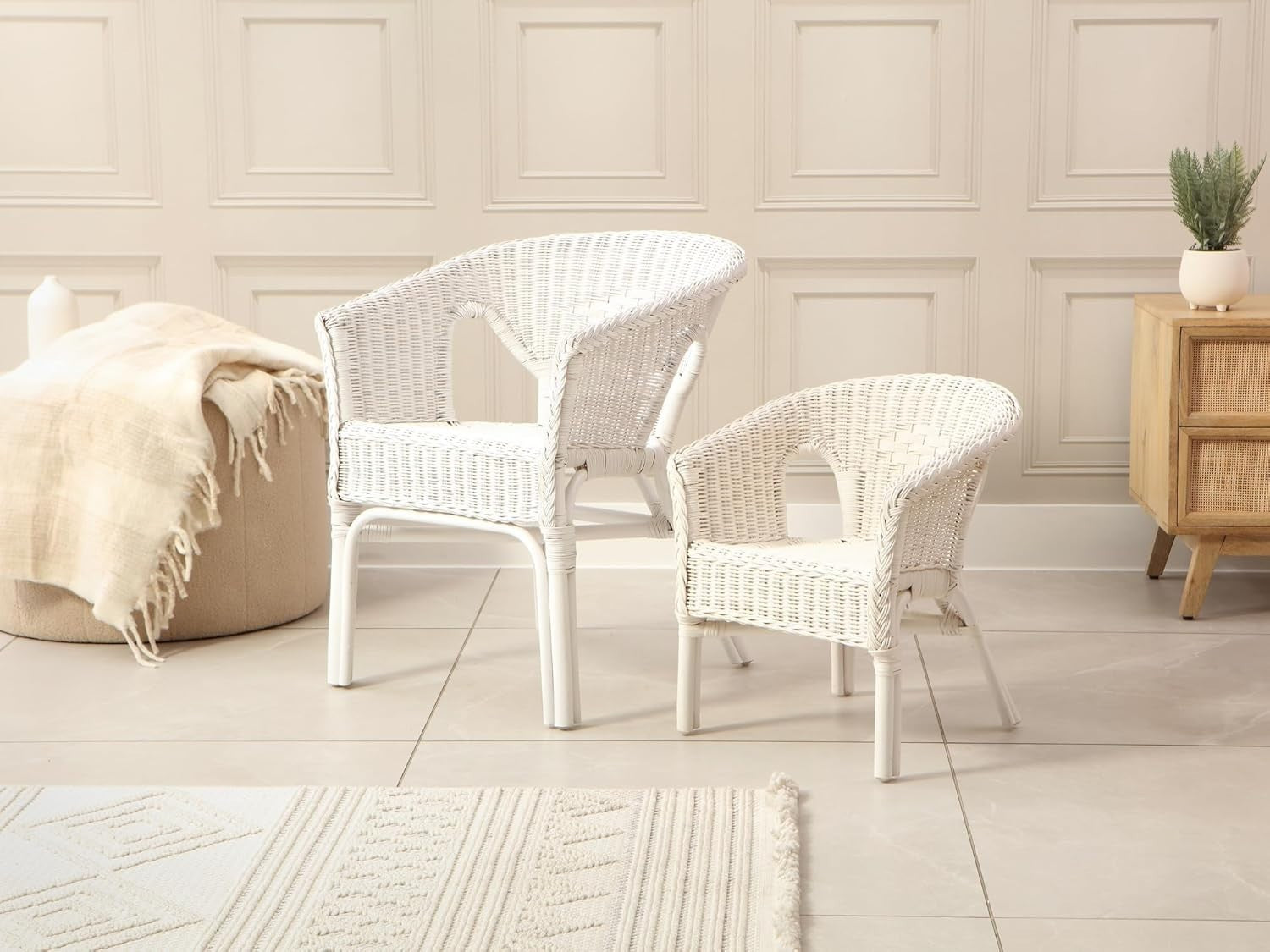Kids Indoor Loom Chair Rattan Lightweight Stackable Toddler Seat White
