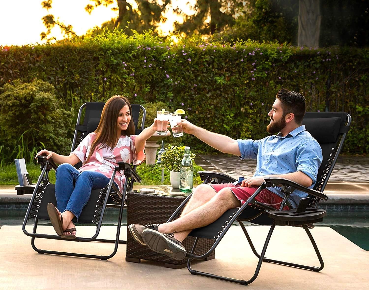 Zero Gravity Outdoor Reclining Chairs Set of 2 with Cup Holders & Pillow