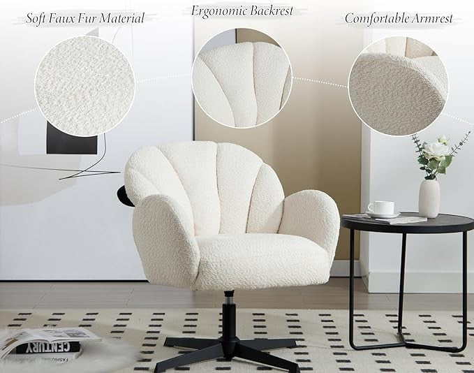 Faux Fur Swivel Armchair Vanity Tub Chair Modern Accent White
