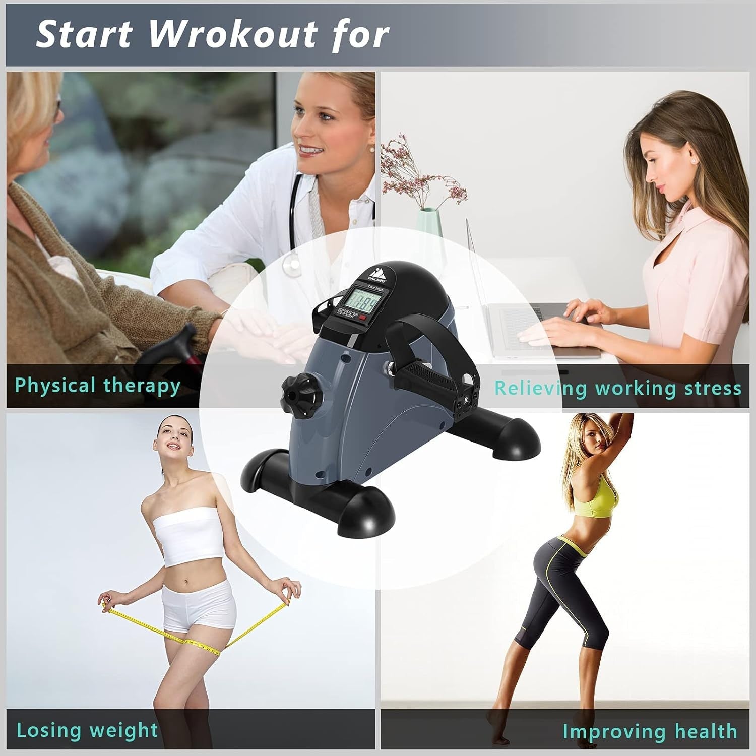 Mini Under Desk Pedal Exerciser with Handle LCD Quiet Resistance