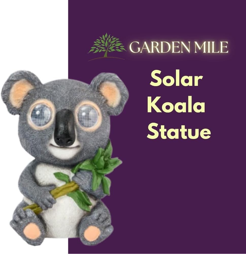 Large Solar Koala Garden Ornament • LED Blinking Eyes • Outdoor Patio Decor