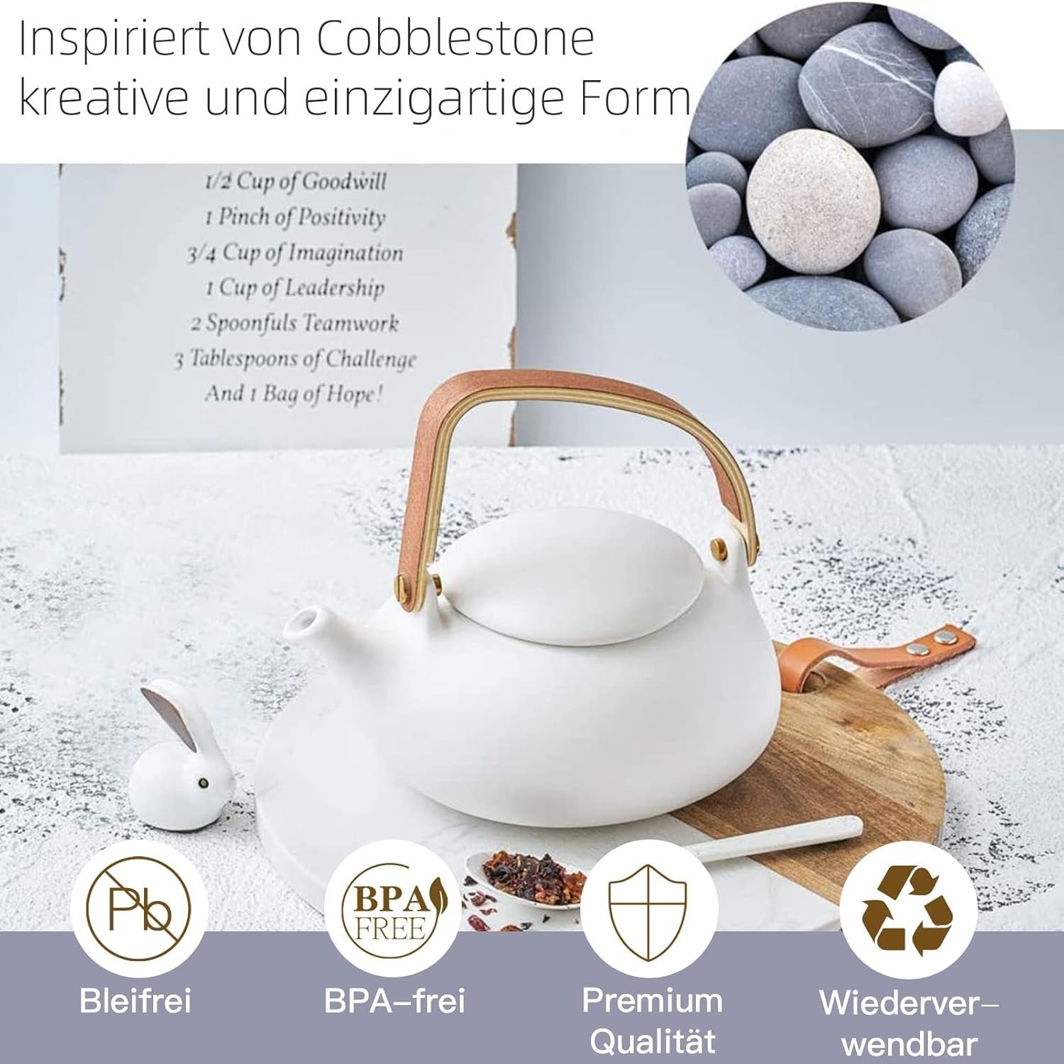 Japanese Ceramic Teapot with Infuser 800ml Matte White Tea Pot