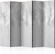 White Grey Palm Leaf 5 Panel Folding Room Divider Large Canvas Screen