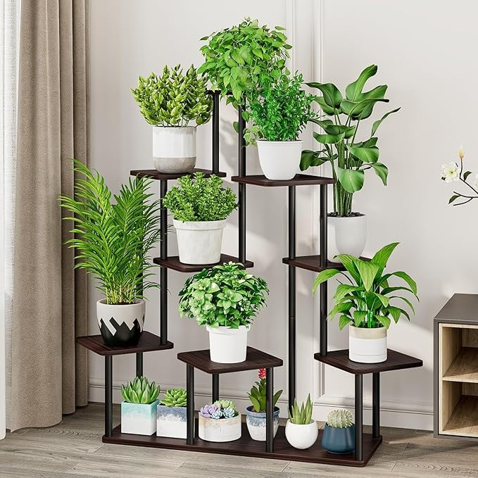 9 Tier Metal Plant Stand Indoor Outdoor Corner Tall Flower Shelf Display Rack