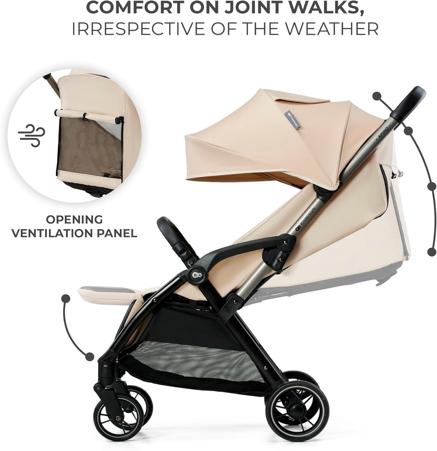 Lightweight Buggy Pushchair Newborn to 4 Years 22kg Auto Fold Beige