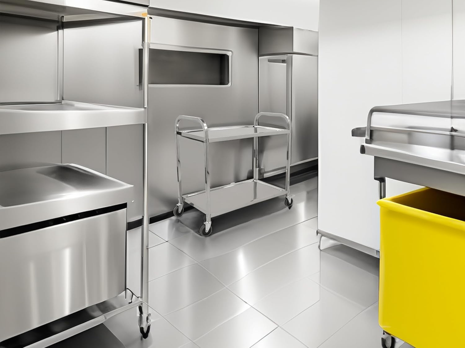 Stainless Steel Catering Trolley 2 Tier Heavy Duty Rolling Kitchen Cart