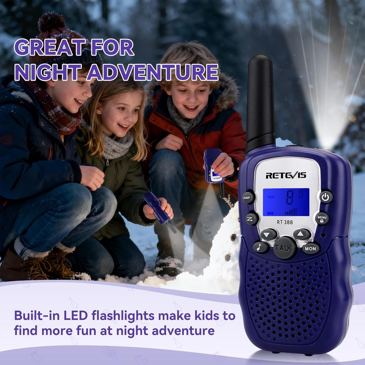 Kids Walkie Talkies VOX Flashlight 8 Channel Long Range Toy 1 Pair