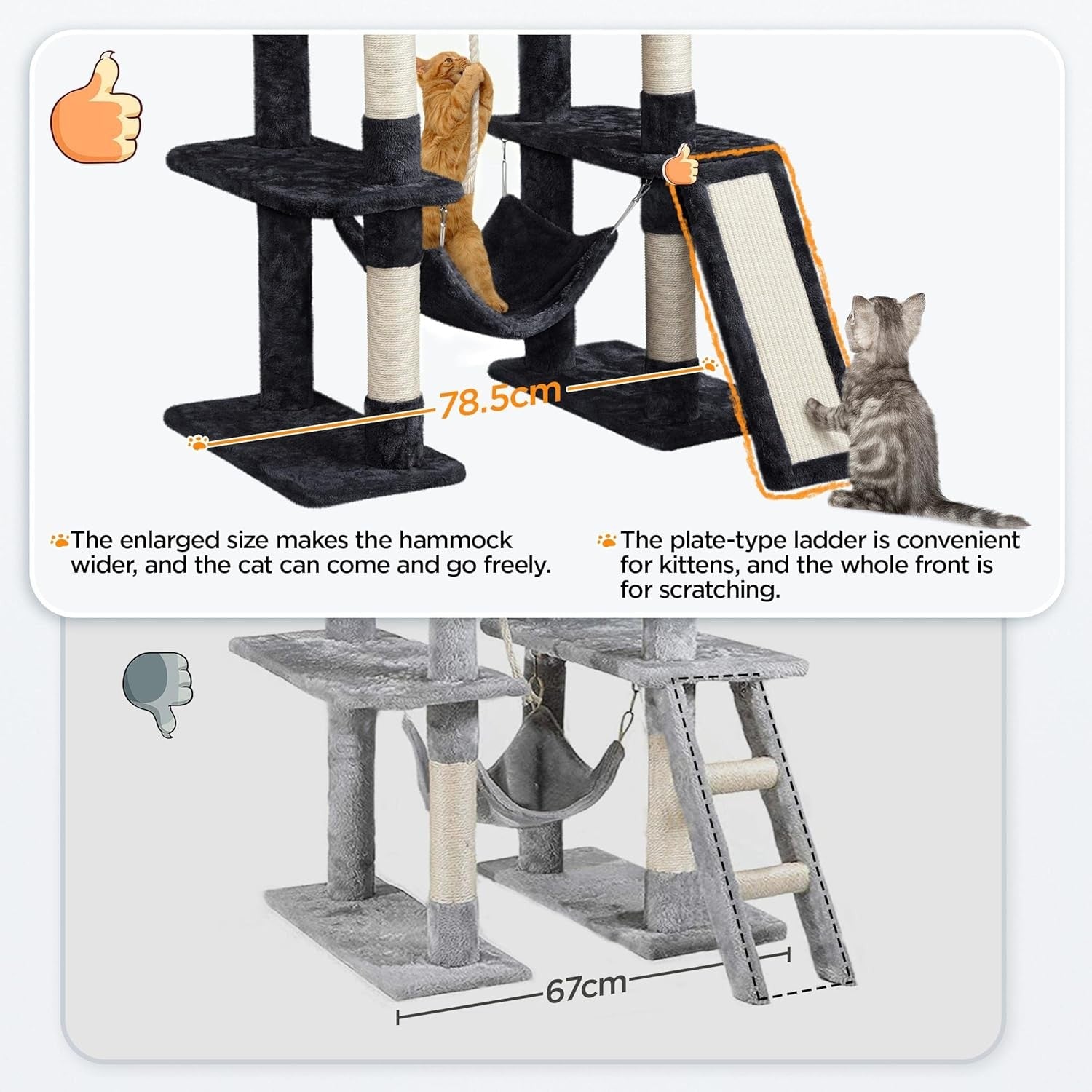 Large Cat Tree 159cm Multi Level Tower With Condo Hammock Scratching Posts