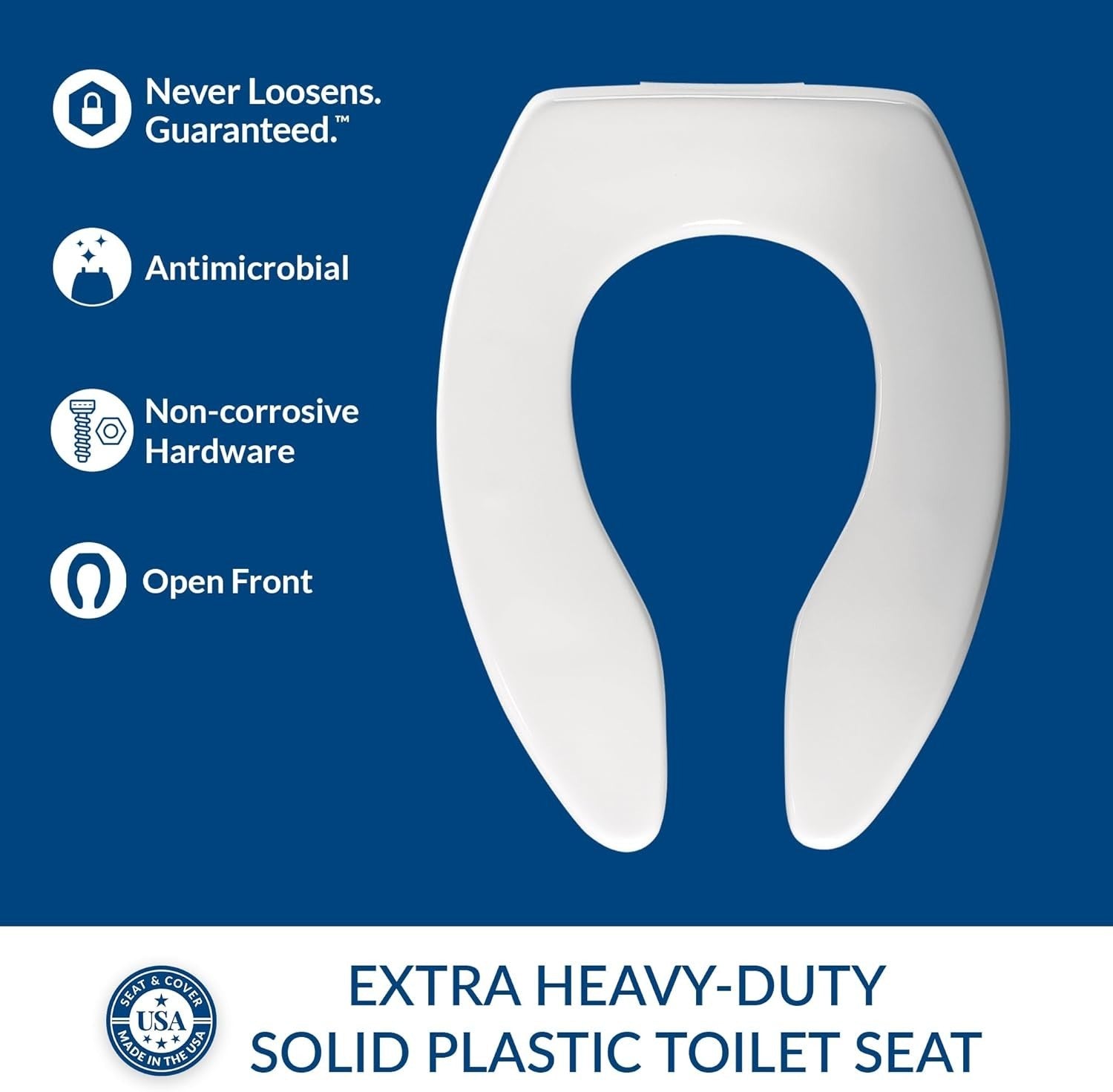White Elongated Toilet Seat Fastening Durable Commercial Plastic