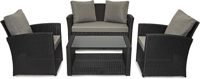 Black 4 Seater Rattan Garden Sofa Set Patio Chairs Glass Coffee Table